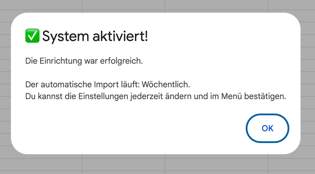 Screenshot der erfolgreichen Systemaktivierung